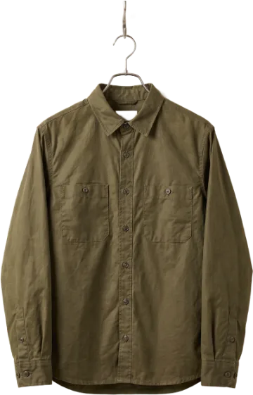 An olive shirt on the rail